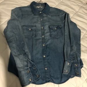 Jean button down top